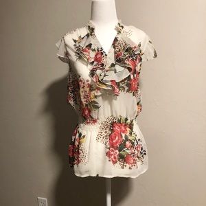 Beautiful Sheer short sleeve floral print shirt